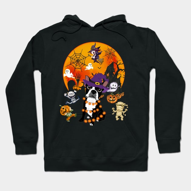 Boston terrier Witch Funny Dog Halloween Hoodie by Margaretsantana